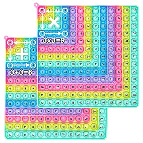 FuYelng Pop On It 2 i 1 Fidget It Toy, multiplikationstabell Rainbow 12 x 12 multiplikationsbräda pedagogisk leksak klämleksak antistress, för lindring stress och ångest barn vuxna