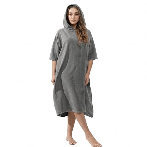 Olivia Rocco Womens Poncho Changing Robe for Swim Surf Beach Gym Towels Hooded Large Absorbent Quick Dry Microfibre Towel Robe, Grey