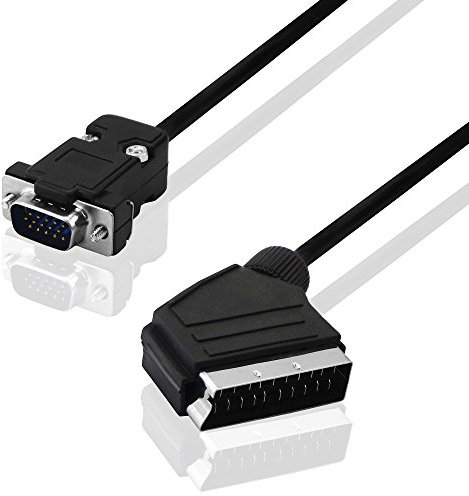 BestPlug 2 Meter D-SUB Scart Kabel, S-VGA Stecker auf Scart Stecker, Schwarz (verbesserte Ausführung v1.08)
