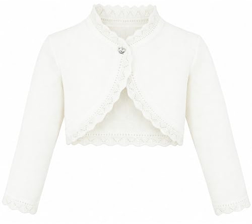Lilax Little Girls' Knit Long Sleeve Button Closure Bolero Cardigan Shrug 6 Cream