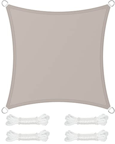 SONGMICS Sonnensegel 3 x 3 m, wasserdicht, 665mm Wassersäule, Sonnenschutz aus reißfestem Polyester, 93% UV-Schutz, Terrasse, Garten, Balkon, Quadrat 2m Seile, Taupe