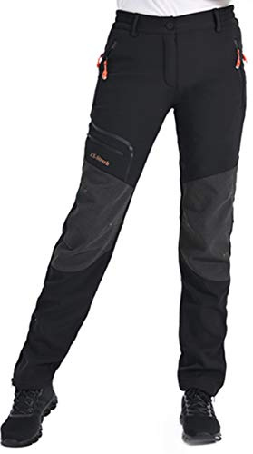 Postropaky Womens Outdoor Snow Ski Pants Waterproof Hiking Insulated Softshell Pants Snowboard Zipper Bottom Leg (313Black, 8 Tall)