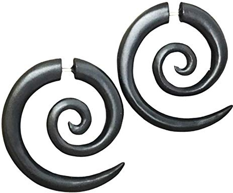 UMBRELLALABORATORY Pendientes de madera natural con diseño tribal y orgánico, estilo boho, gótico, para mujeres y hombres, color negro, marrón, blanco, hipoalergénicos, emo hippie, 1-1/3 by 1-1/4