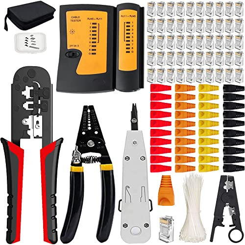 MAYLINEE RJ11 RJ45 Cat5 Cat6 Netzwerk Werkzeug Set Kabeltester Reparaturwerkzeuge Wartung LAN Crimpen des Koax Crimper Steckers, Abisolieren des Crimpzange RJ45(Grau)