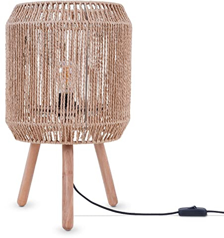 Paco Home Tischlampe Nachttischlampe Schreibtischlampe Nachttisch Lampe Leselampe Lampenschirm Boho Deko Korb E27, Lampenart:Typ 5, Farbe:Natur