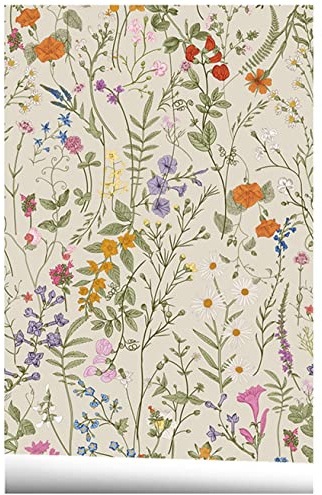 Self Adhesive Colorful Floral Drawer Liner Contact Paper Shelf Liner Decorative Peel and Stick Floral Wallpaper forWalls Furniture Cabinets Table Decal 17.7X117 Inches