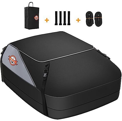 Sailnovo Auto Dachbox 15 Kubikfuß Faltbare Wasserdicht 1000D mit 6 verstärkte Gurte, 4 Türhaken, für Reisen und Gepäcktransport, für die meisten Fahrzeuge mit/ohne Gepäckträger
