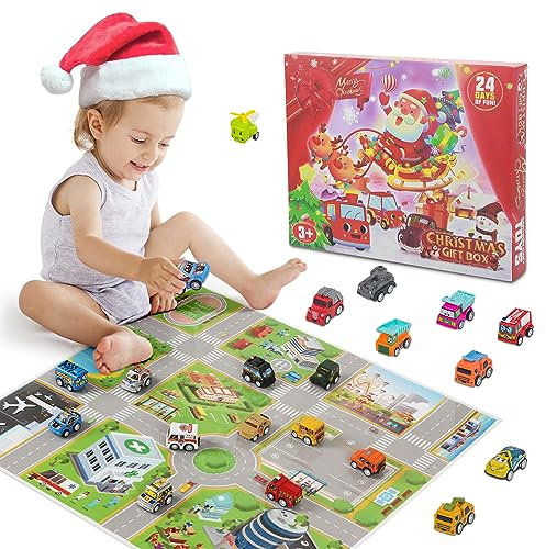 Advent Calendar Kids Car 2023 Advent Calendars With 24 Diecast Mini Cars To Reveal, Countdown To Christmas Calendars For Boys, Girls Includes Fold Up Racetrack Playing Mat
