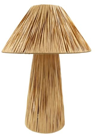 FactorLED Lámpara de Mesa Pantalla de Mimbre, (Max. 40W), Estilo Natural Nórdico, Luz Decorativa sobremesa de noche, para habitaciones o escritorios (ORSA)