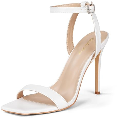 Zhabtuc Talons Aiguilles Femme: Bride de Cheville, Bout Carré Ouvert, Sandales à Talons Sexy et Confortables, Élégantes Chaussures à Talons Hauts, Lacets, Mariage, Fête, Blanc, 40 EU