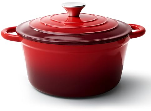 6 Quart Dutch Oven Pot with Lid, Non Stick Enameled Cast Iron Dutch Oven for Bread Baking, Heavy-Duty, Oven Safe Ceramic Cookware Up to 500°F for Baking, Braising, Stews, Roasting, Red
