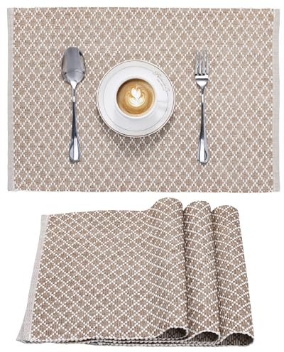 JEMIDI 4er Set Tischset gerippt Rautenmuster - 4 Tischsets aus Baumwolle - 4X Boho Platzdeckchen Platzset aus Stoff - Tisch Sets Platzsets Placemats - Beige