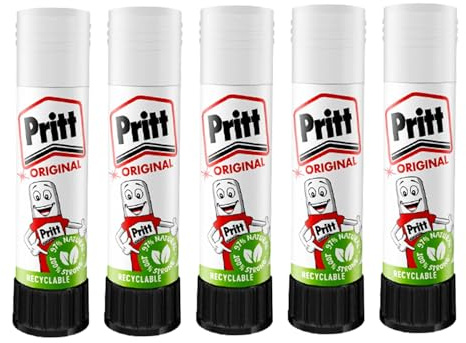 Pritt Glue Sticks 11g Each - 90% Natural, Strong Hold, Child-Friendly Adhesive for Home, School, Office, and Crafts Child Friendly Green Safe Adhesive DIY Strong Hold UK Recyclable - Pack of 5