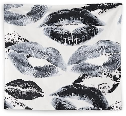 WNAGT Trendy Black and White Kiss Lips Tapestry Wall Hanging, Funky Makeup Wall Decor, Fashion Aesthetic Wall Blanket Decor for Girls Room College Dorm Makeup Room Beauty Room, 50x60 Inch