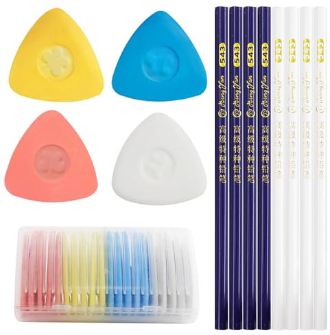 28 Stück Schneiderkreide, Schneiderkreidestift Kreide Nähen, Dreieckskreide + Nähen Bleistift, Nähkreide Stoffkreide, Schneiderkreide Set, für Markieren Von Diversen Stoffen, Ledern, Nähmarker