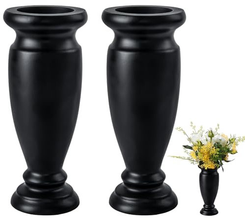 Cemetery Vase, Resin Grave Vase Flowers Holders for Home Tabletop, Artificial or Fresh Flowers, Cemetery Grave Headstone Decorations (2PCS, Black), Flower is not included, No Draining Hole