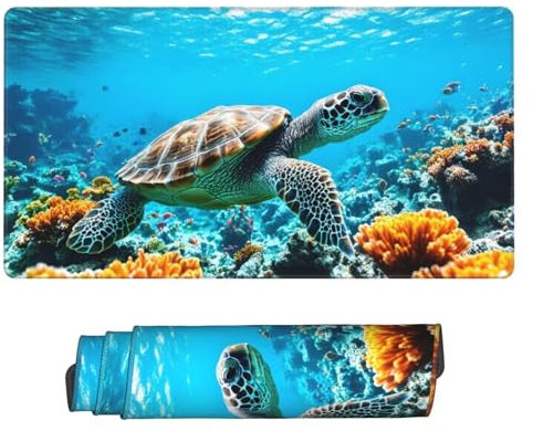 Mouse Pad, Gaming Mouse Mat Ocean Sea Turtle Desk Mat Large, XXL Mousepad 31.5x15.7x0.12 inch, Non-Slip Rubber Base Mouse Mat, Optimised for Gaming Sensors, Extended Mouse Pad for Gaming, Home C-372