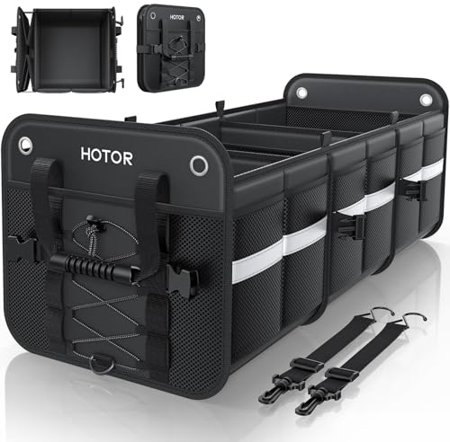 HOTOR Trunk Organizer for SUV – Car Storage Box with Reflective Strips, Collapsible Car Organizer with Large Capacity, Essential Car Accessories for Truck, Van & Sedan, Black, 33.1 x 13.0 x 12.0