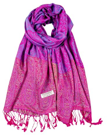 CRFASIBE Mujer Bufanda 200 x 70cm Pashmina Estilo, Invierno Lujoso Chal Cálido, Paisley Patrón Ombre Bufandas, Suave Ligera Estola para la Boda Vestido de Noche de Dama de Honor(Violeta)