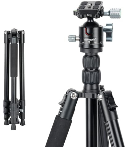 Koolehaoda 178 cm stativ för kamera, lätt och hopfällbart resestativ i aluminium med 360° kulhuvud, lastkapacitet 10 kg, bärbara resestativ för utomhusbruk för DSLR-kamera och telefon