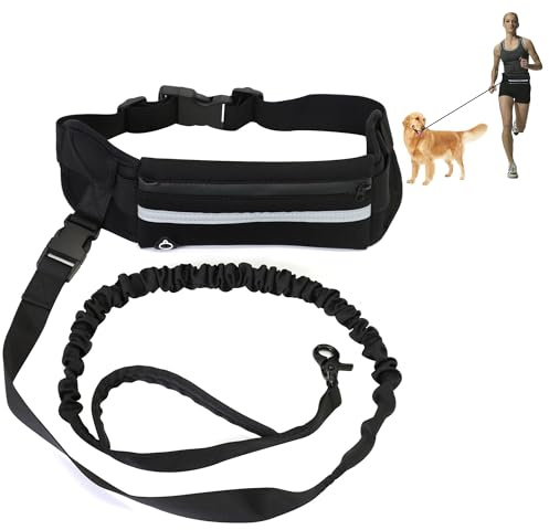 WDEC Correa Perro Cintura, con Tiras Reflectantes, Correa para Perro con Manos Libres para Perros, Correa Perro Manos Libres Elástica con Bolsillo, Caminar con Asas Doble, Cinturón para Correr