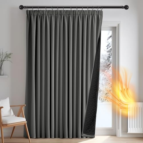 Deconovo Thermovorhang Kälteschutz, Gardinen mit Kräuselband gegen Kälte, Wärmeisolierend Vorhang Verdunkelung Wohnzimmer, 245 x 140(HöhexBreite), Hellgrau, 1 Stück