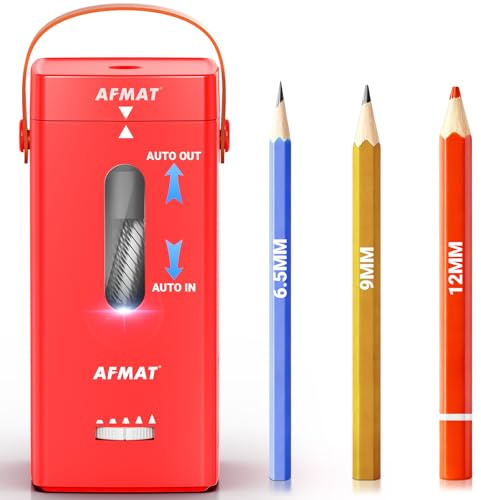 AFMAT Sacapuntas eléctrico, sacapuntas totalmente automático, entrada y salida automática, sacapuntas recargable para lápices jumbo y lápices de colores (6,5-12 mm), portátil para hogar/aula/oficina