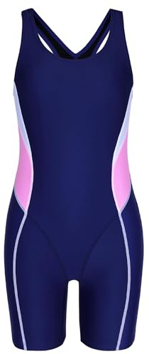 Charmo Athletic Girl's One Piece Swimsuit Bathing Suit Pro for Practice Navy/Pink 11-12 Year