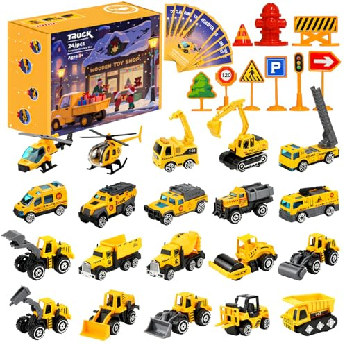 Calendrier de l'Avent 2025 pour enfants, Isisyu 24 jours avec alliages, voiture, chantier, camion, pelleteuse, avion, jouet, cadeau à partir de 1, 2, 3, 4, 5, 6 ans, garçons, filles, enfants