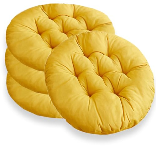 4er Set Stuhlkissen Rund 40cm,Runden Sitzkissen Gefüllte Sitzkissen, Stuhlkissen Anthrazit für Gartenstuhl,Bürostuhl,Balkonstuhl,Weiche Indoor & Outdoor Kissen Sitzpolster für Wohnzimmer,Haus(Kurkuma)