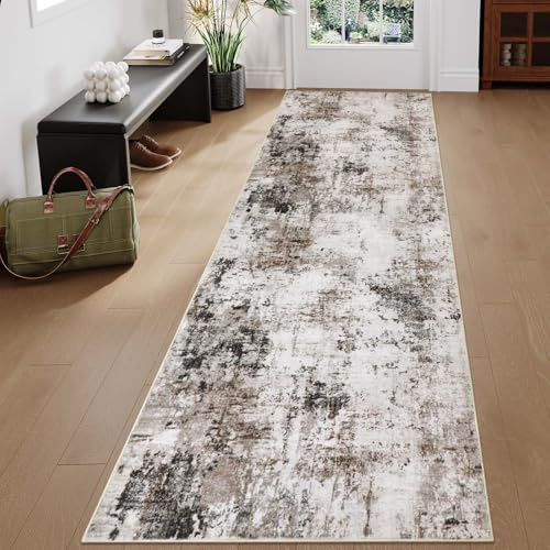 Homcomodar Alfombra Pasillo Larga Marrón Alfombras Cocina Lavable Antideslizante Tapetes 80x300cm para Sala Habitacion Dormitorio Comedor Flor Moderno Tapete Pelo Corto