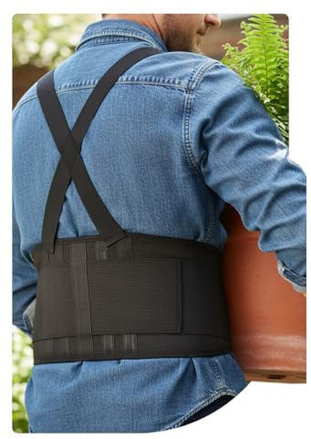 QSX Work Back Brace For Men And Women Lower Back Pain Relief, Posture Corrector, Adjustable Back Support, Suitable for Moving Construction Warehouse Heavy Lifting, Black, XL