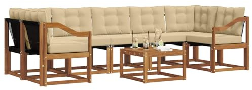 vidaXL Outdoor-Sofagarnitur mit Kissen 8 pcs Natur und Beige, Moderner Outdoor-Sofaset, langlebige Gartenlounge, Sitzgruppe für die Terrasse, Acacia-Holz mit Kissen, Entspannung