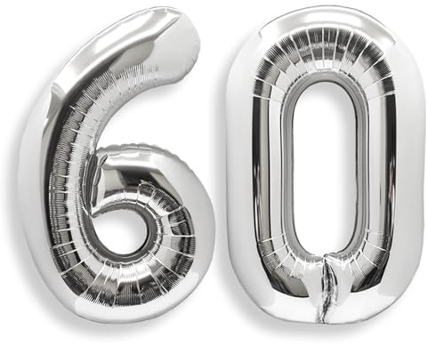 AULE Silver Number 60 Balloon 40 Inch Giant 0-60 Foil Large Balloons | Big Mylar 60 Number Balloon Helium Huge Jumbo for Happy 60th Birthday Party Anniversary Decorations Supplies
