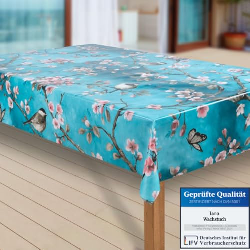 laro Wachstuch-Tischdecke Abwaschbar Garten-Tischdecke Wachstischdecke PVC Plastik-Tischdecken Eckig Meterware Wasserabweisend Abwischbar |64|, Muster:Kirschblüte, Größe:130x160 cm
