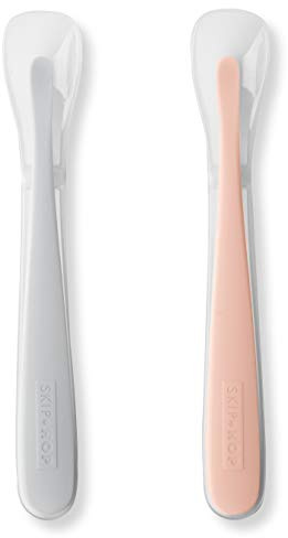 Skip Hop 2 Pack Easy Feed Spoons Grey and Soft Coral, Grey and Soft Coral, Pack of 2