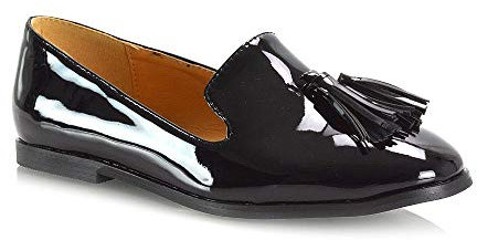 Womens Penny Tassel Loafers Slip On Ladies Flat Mocassins Shoes Size 3-8 Black Patent
