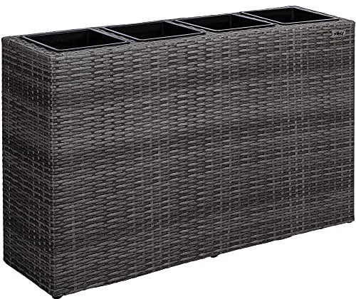 STILISTA Blumentopf aus Polyrattan-geflecht 95 x 60 x 26 cm mit 4 herausnehmbaren Innentöpfen, 4 Farben, Farbauswahl: Grau