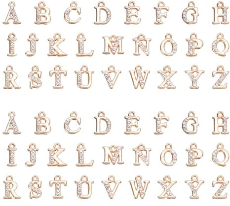 nbeads 52 Stück/2 Sets Alphabet Charms, AZ Light Gold Alloy Anhänger Letter Strass Für Schmuckherstellung Verschiedene Namensarmbänder