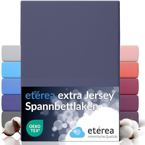 etérea Premium Spannbettlaken 240x220cm Marine – extra Jersey Spannbetttuch bis 35cm Höhe – 160 g/m² gekämmte Baumwolle – Boxspring & Wasserbett Bettlaken