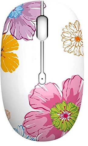 Uiosmuph M101 Mouse Senza Fili Wireless 2.4 G Cute Silenzioso Ottico Mouse da Viaggio con Ricevitore USB per Notebook/Computer/laptop/PC/MacBook, DPI 1600(Flower)