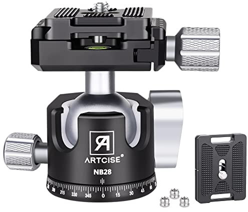 ARTCISE Low Profile Kamera-Stativ-Kugelkopf, 28mm Ganzmetall-CNC-Bearbeitung Panorama-Kugelkopf mit Zwei Schnellwechselplatten für Stativ, DSLR, Camcorder, Teleskop, maximale Belastung 10kg