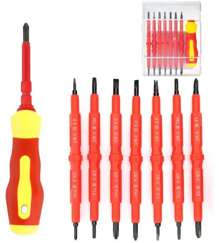 AUMAYCO Jeu de tournevis isolés 7 en 1 avec poignée pour électricien, poignée souple, multifonctionnel, interchangeable, chrome-vanadium, tournevis magnétiques