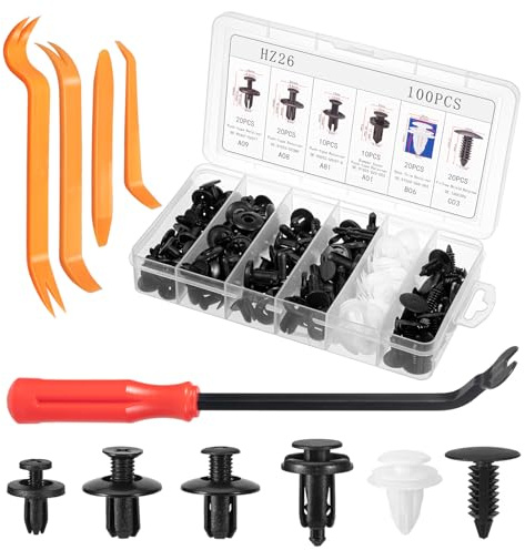Bczhieulw Clips pour voiture - 6 types différents de clips de panneau de porte et de clips en plastique de garniture de pare-chocs universelle, ensemble de 105 pièces