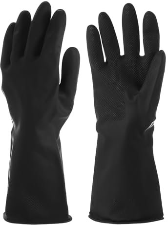 Sourcing Map Chemical Resistant Latex Industrial Gloves, Anti-Slip Protective Safety Work Gloves for Cleaning, Dish Washing, Resist Acid Alkali, Large, Black