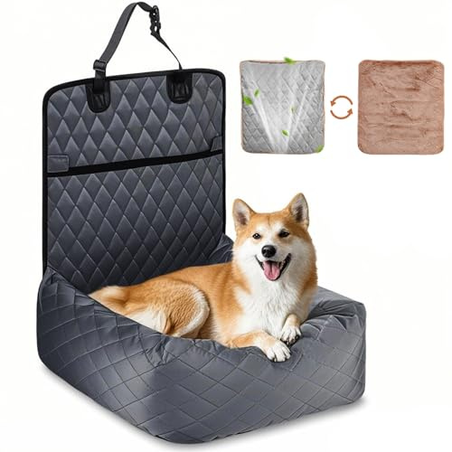 HAPPY HACHI Copertura per Sedile Auto per Cani, Seggiolino Rialzato per Animali Domestici 2 in 1, Protezione Anteriore e Posteriore, Seggiolino Auto Portatile con Gabbia Spessa e Cintura di Sicurezza