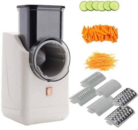 Rallador De Queso Eléctrico, Trituradora De Carga USB, Rallador De Queso Eléctrico Rallador De Queso Automático 3 En 1 con Trituradora De Verduras De 6 Cuchillas, para Procesador De Alimentos