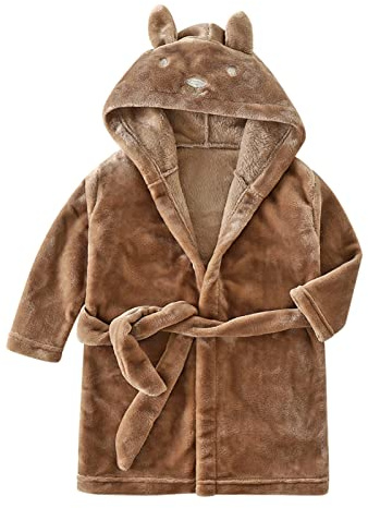 SRTUMEY Peignoir à capuche en polaire avec oreilles d'ours en peluche pour enfants, bébés, vêtements d'intérieur pour garçons et filles de 2 à 12 ans, marron, 3-4 ans