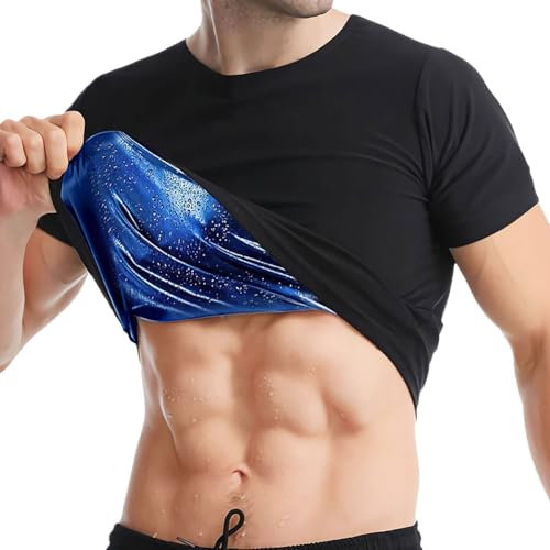DiULi Sauna Anzug Herren, Herren Sauna Shirt Kurzarm, Schweiß Sauna Shirt Männer Rundhalsausschnitt, Sweat Schwitzen T-Shirts Für Herren Männer, XL