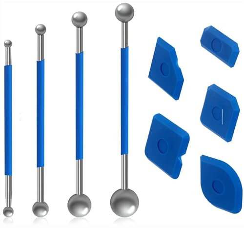 YUNYU Ensemble d'outils d'évacuation de 9 pièces, 4 grattoirs à bille en métal et 5 extracteurs en silicone, ensemble professionnel pour salle de bain et cuisine